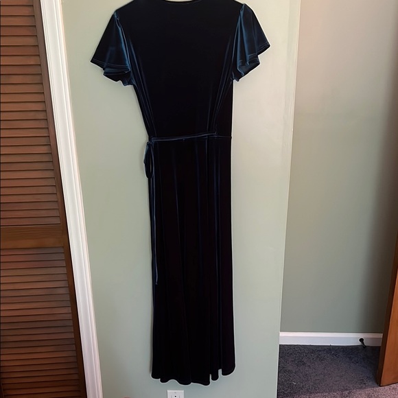 BHLDN Elegant Teal Blue Green Velvet Wrap Party Holiday Midi Dress - Picture 11 of 15